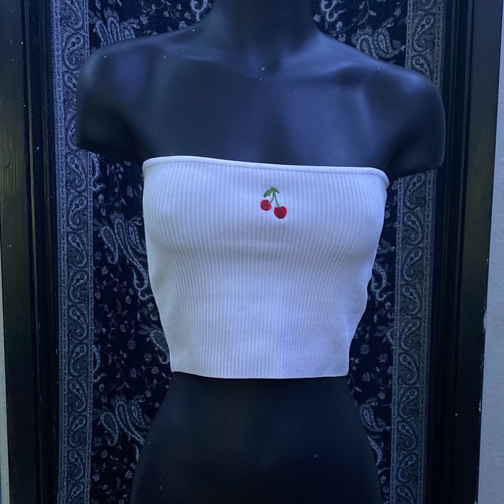 White tube top with cherry design